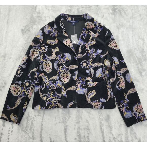 Chadwicks Floral Velvet Single Button Blazer Size 16P Black Lined Party Formal - Picture 1 of 8
